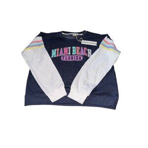 Miami Beach Florida Sweatshirt By Lagaci With Colorful Striped Sleeves & Tag